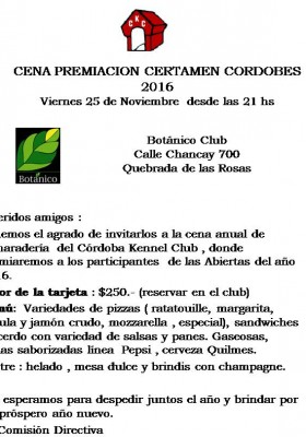CENA DE CAMARADERIA - PREMIACION CERTAMEN CORDOBES...